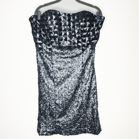 Alberto Makali Strapless Silver Sequin Formal Mini Bodycon Cocktail Dress 14